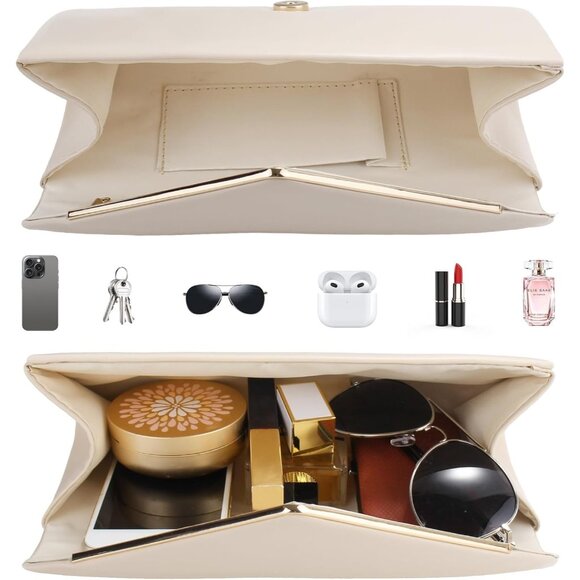 Women's Nude Clutch Purses Sparkling Envelope Evening Bag Detachable Chain - Picture 4 of 7